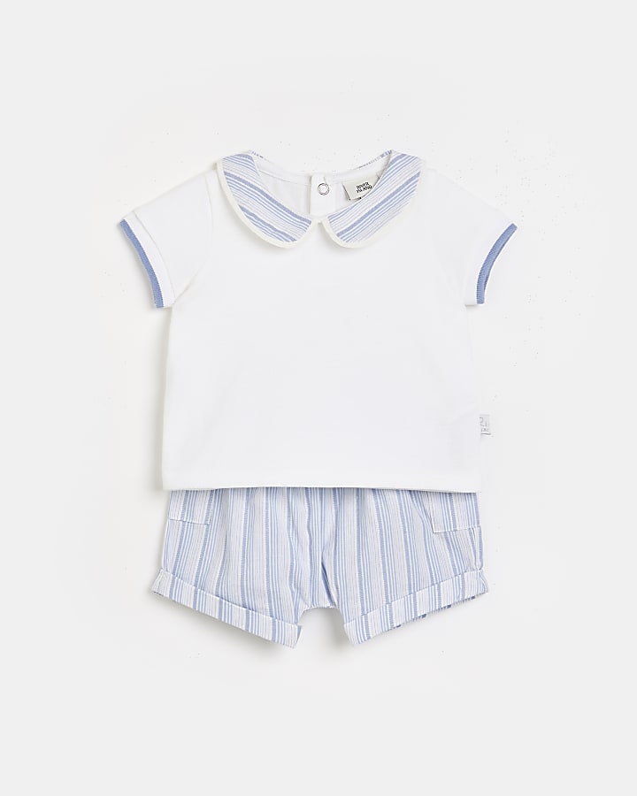Baby boys blue stripe shorts and polo outfit