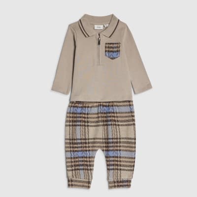 Baby Boys Brown Check Polo Shirt Set