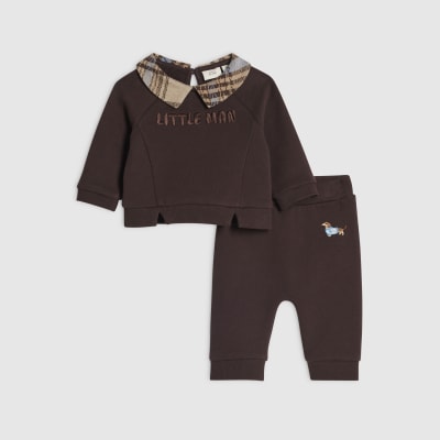 Baby Boys Brown Handsome Little Man Shirt Set