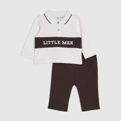 Baby Boys Brown Little Man Shirt Set