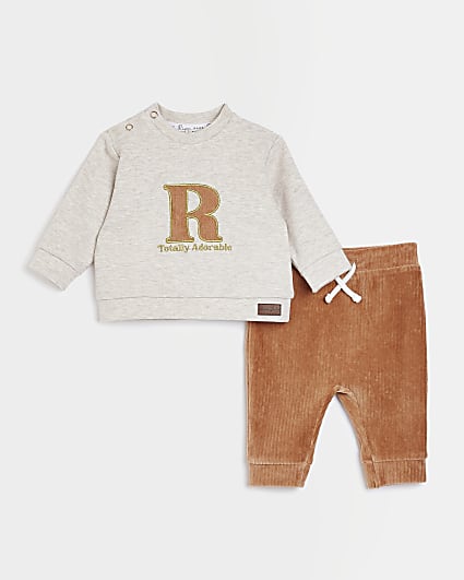 Baby boys brown ribbed velour jogger outfit
