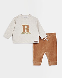 Baby boys brown ribbed velour jogger outfit