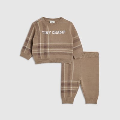 Baby Boys Brown Tiny Champ Knit Jumper Set