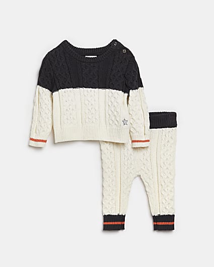 Baby boys cream cable knit jumper outfit
