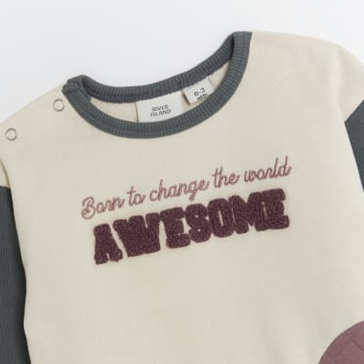 Baby boys cream colour block sweatshirt set River Island