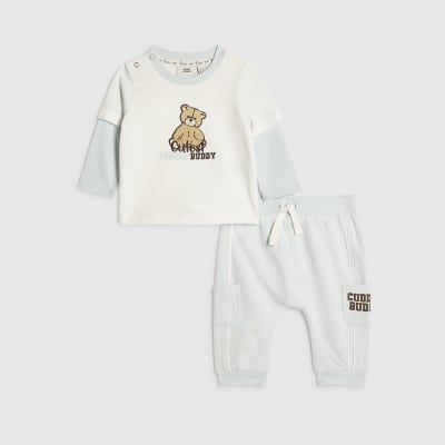Baby Boys Cream Cuddle Buddy Bear T-Shirt Set