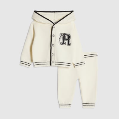 Baby Boys Cream Hooded Cardigan Set