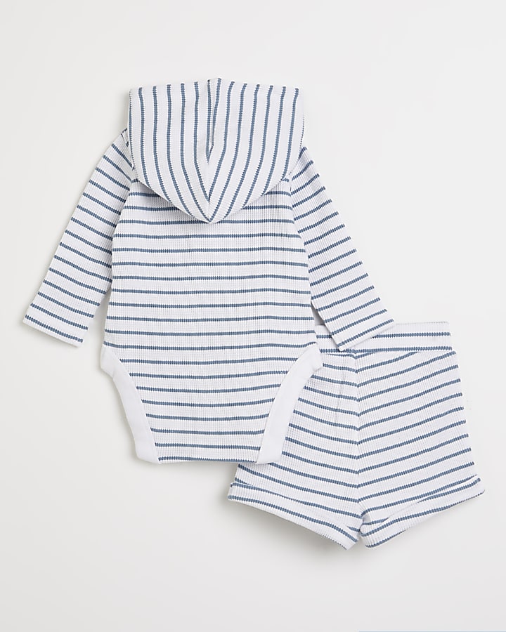Baby boys cream stripe hooded bodysuit outfit