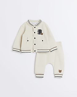 Baby Boys Cream Varsity Bomber Jacket Set