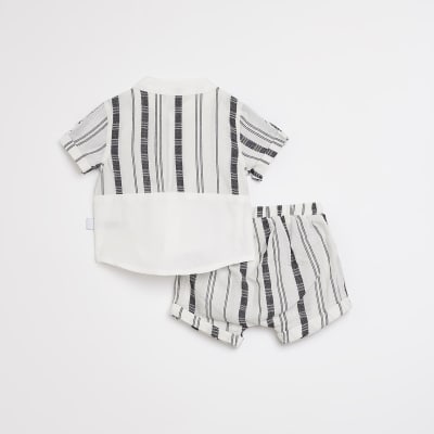 Baby boys ecru stripe blocked shirt outfit