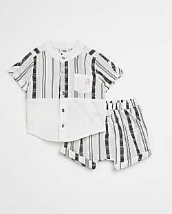 Baby boys ecru stripe blocked shirt outfit