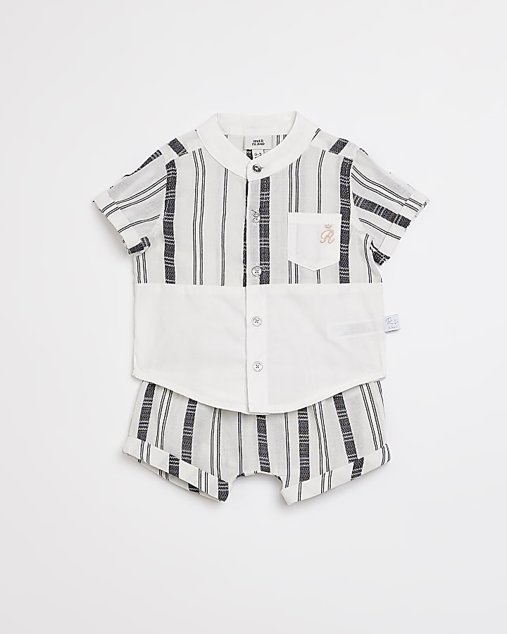 Baby boys ecru stripe blocked shirt outfit