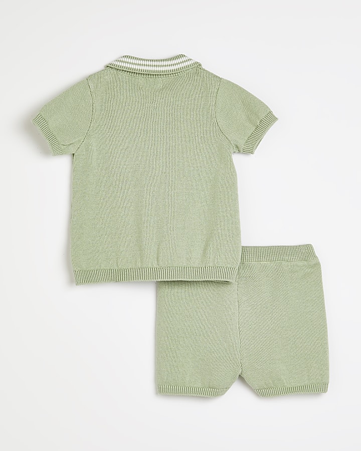 Baby boys green knitted polo short outfit
