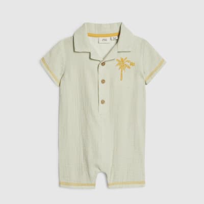 Baby Boys Green Little Dude Romper