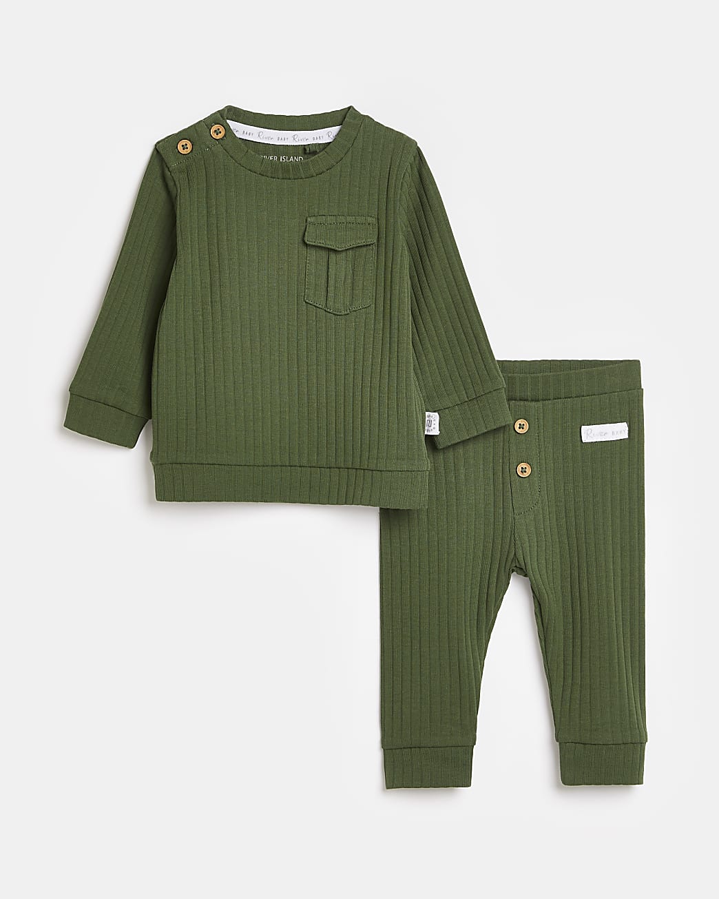 Baby boys green Organic rib 2 piece outfit