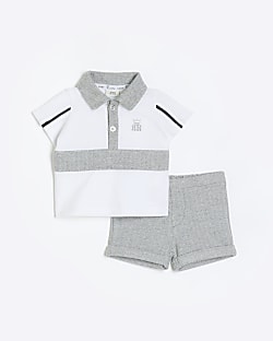 Baby boys grey blocked Polo shirt set