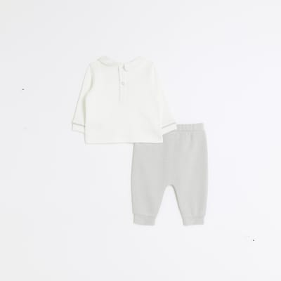 Baby boys grey bow tie top and trousers set River Island