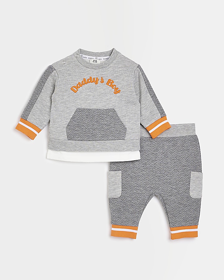 Baby boys grey colour block sweat outfit
