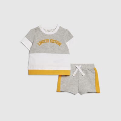 Baby Boys Grey Colour Blocked Shorts Set