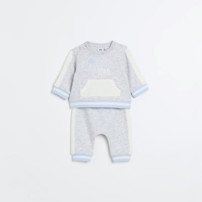 Baby boys grey colour blocked sweatshirt set