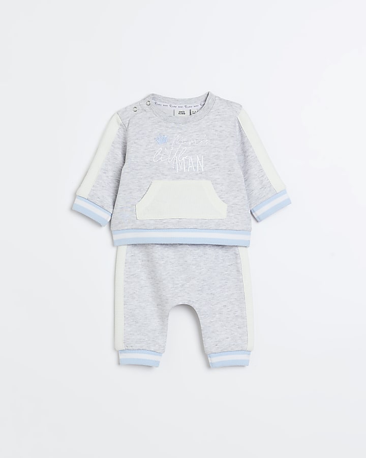 Baby boys grey colour blocked sweatshirt set