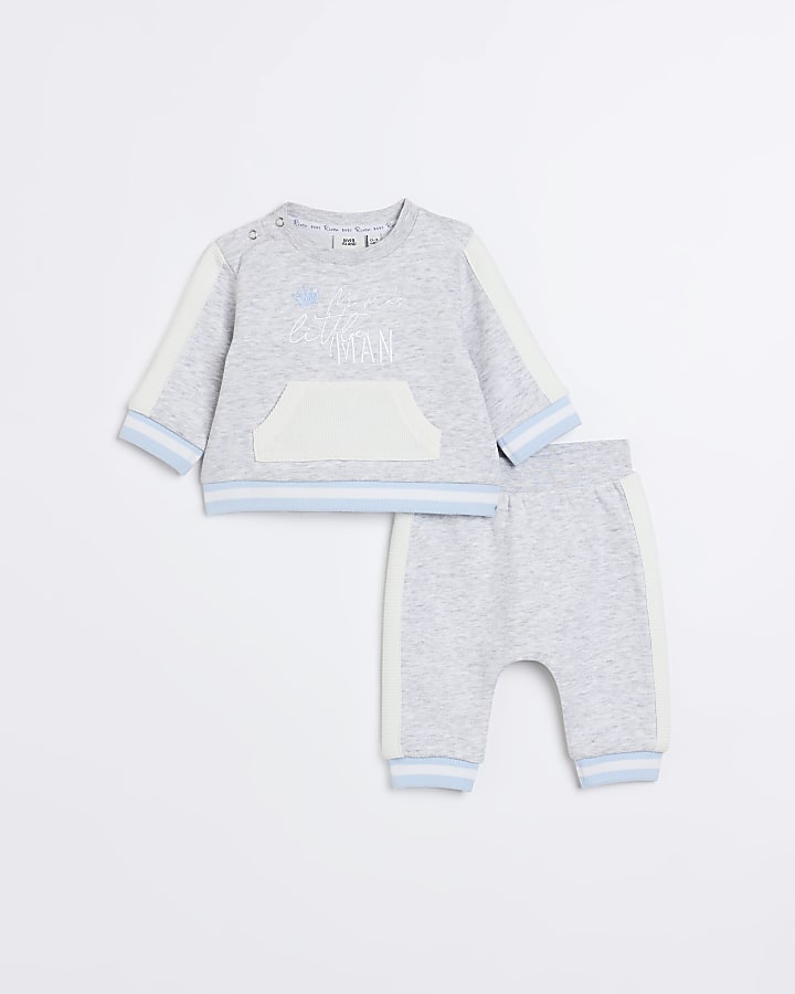 Baby boys grey colour blocked sweatshirt set