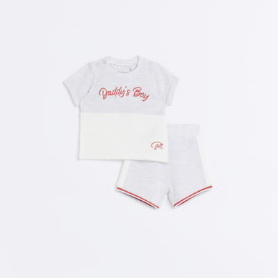 Baby boys grey embroidered Shorts Set