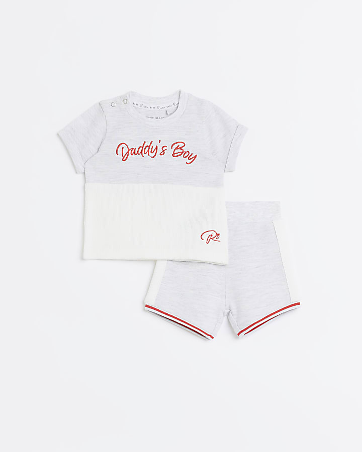 Baby boys grey embroidered Shorts Set