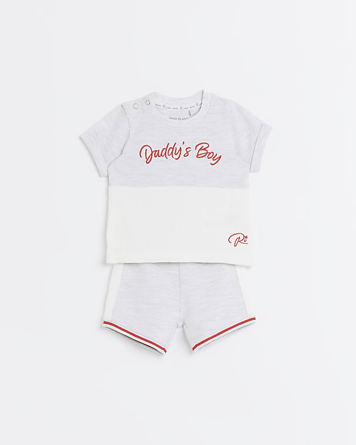 Baby boys grey embroidered Shorts Set