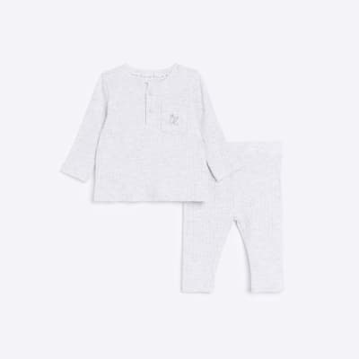 Baby boys Grey Long Sleeve Organic Rib set