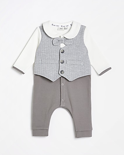 Baby Boys Grey Occasion Waistcoat Bodysuit