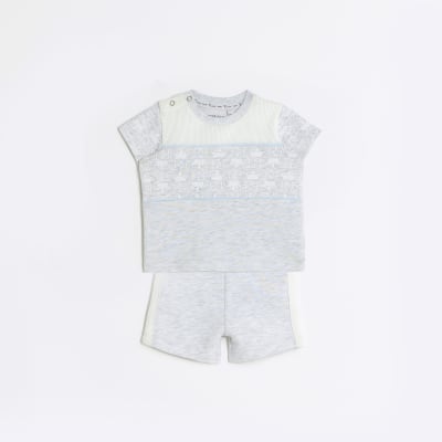 Baby boys grey tshirt and shorts set River Island