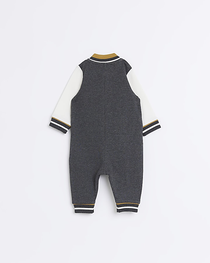 Baby Boys Grey Varsity Zip Front Bodysuit