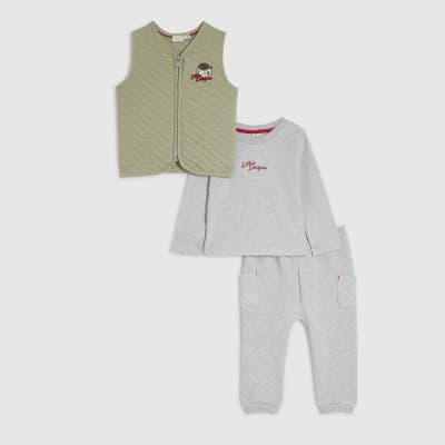 Baby Boys Khaki Bear Gilet Set Of 3