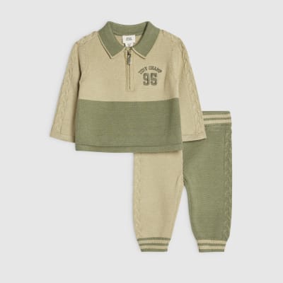 Baby Boys Khaki Colour Block Polo Shirt Set