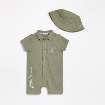 BABY BOYS KHAKI CRINKLE SHIRT ALL IN ONE SET River Island Wishupon