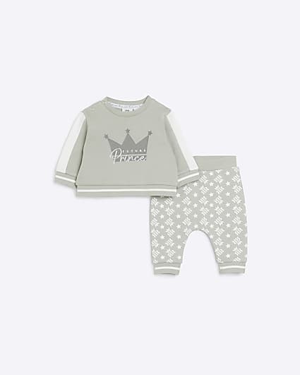 Baby Boys Khaki Monogram Sweatshirt Set