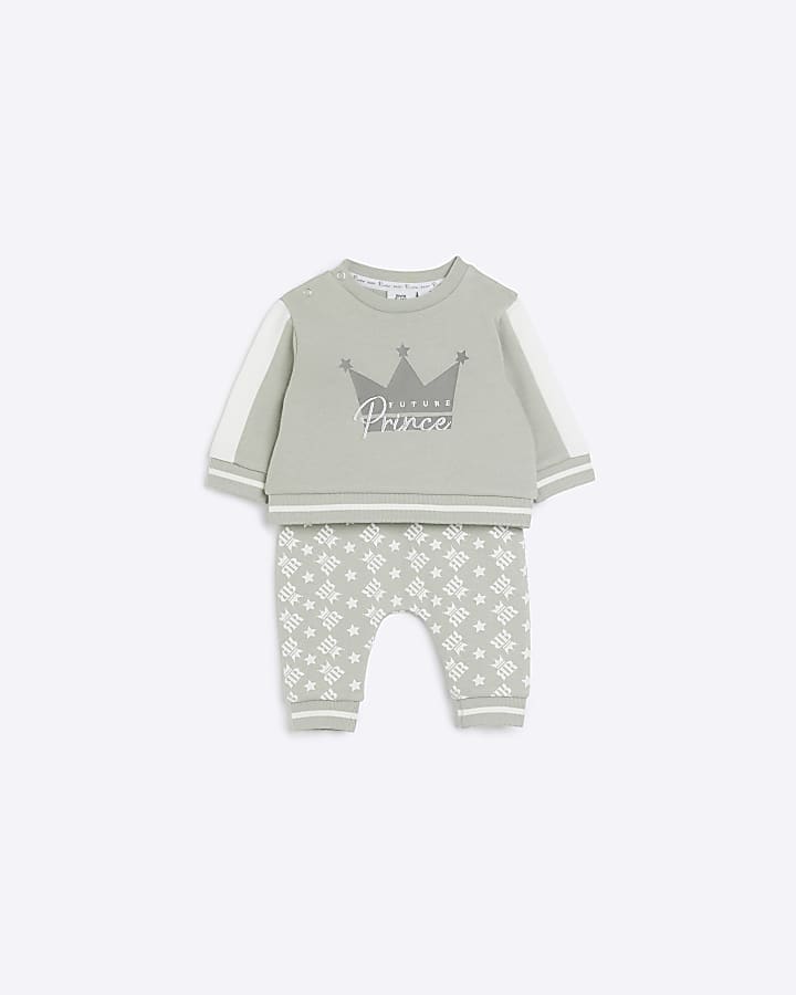 Baby Boys Khaki Monogram Sweatshirt Set