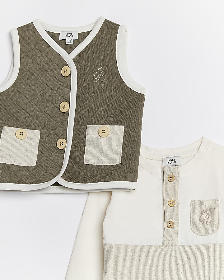 Baby boys khaki quilted bodysuit outfit