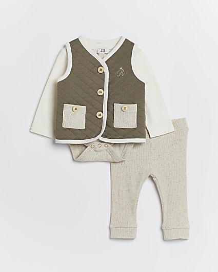 Baby boys khaki quilted bodysuit outfit