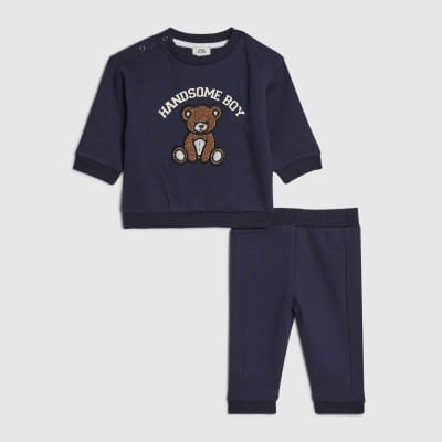 Baby Boys Navy Bear Sweatshirt Set