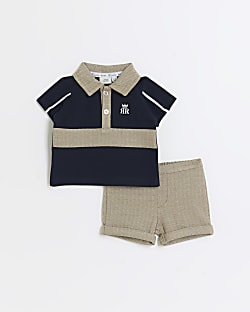 Baby boys navy blocked polo shirt set