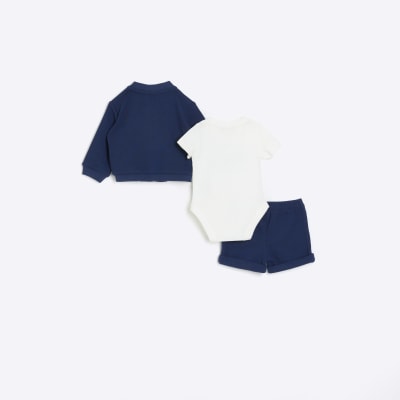 Baby boys navy bomber jacket and shorts set River Island