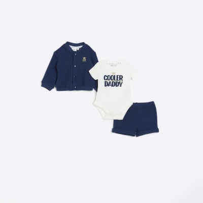 Baby boys navy bomber jacket and shorts set River Island