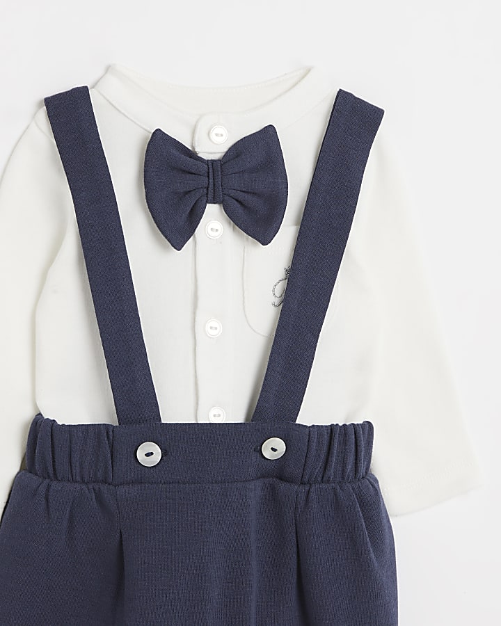 Baby boys navy bow tie dungarees set
