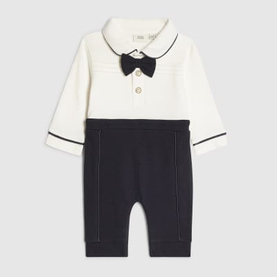 Baby Boys Navy Bow Tie Top And Trousers Set