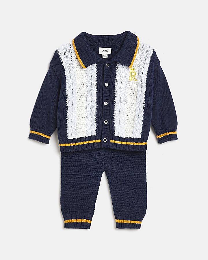 Baby boys navy cardigan and legging outfit