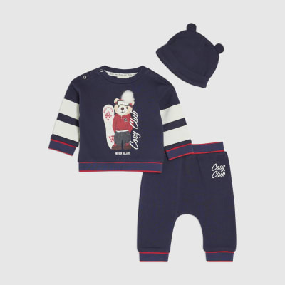 Baby Boys Navy Club Bear Sweatshirt Set