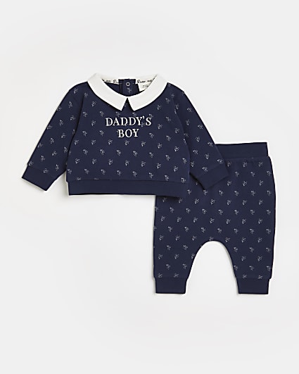 Baby boys navy 'Daddy's Boy' printed outfit