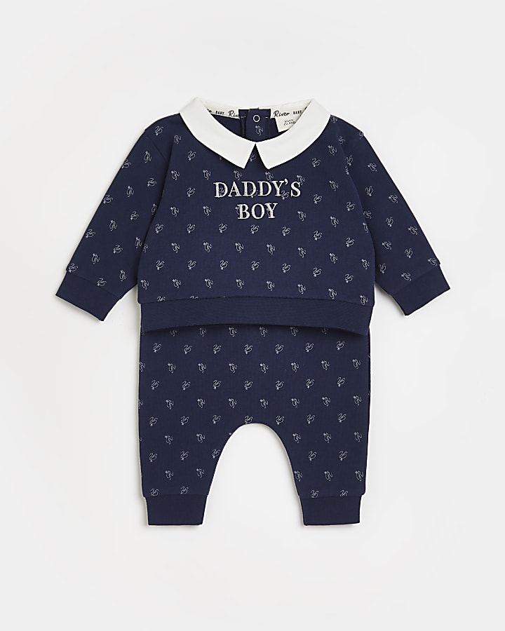 Baby boys navy 'Daddy's Boy' printed outfit
